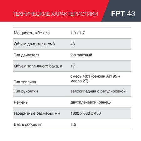 Бензиновый триммер FUBAG FPT 43 + Триммерная леска сечение витой квадрат L 130 м * 2,4 мм в ПОДАРОК в Кемерово фото